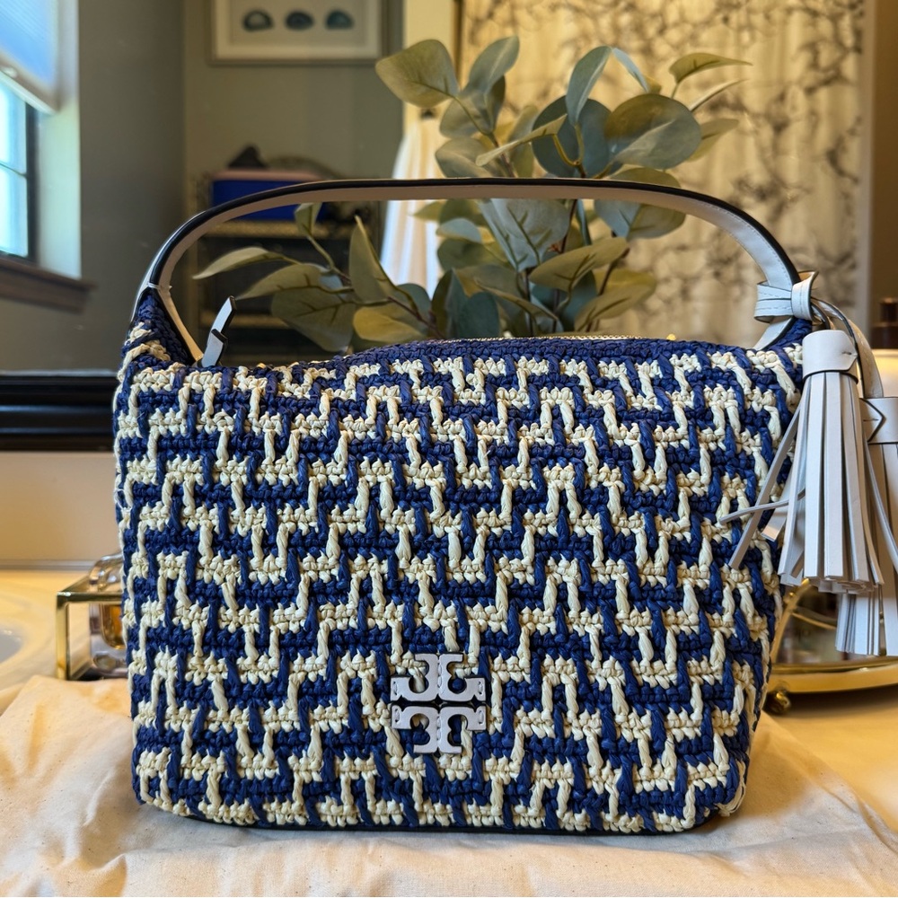 Tory Burch Thea straw natural/blue bag